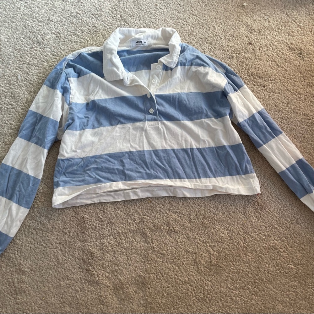 blue and white striped polo long sleeve